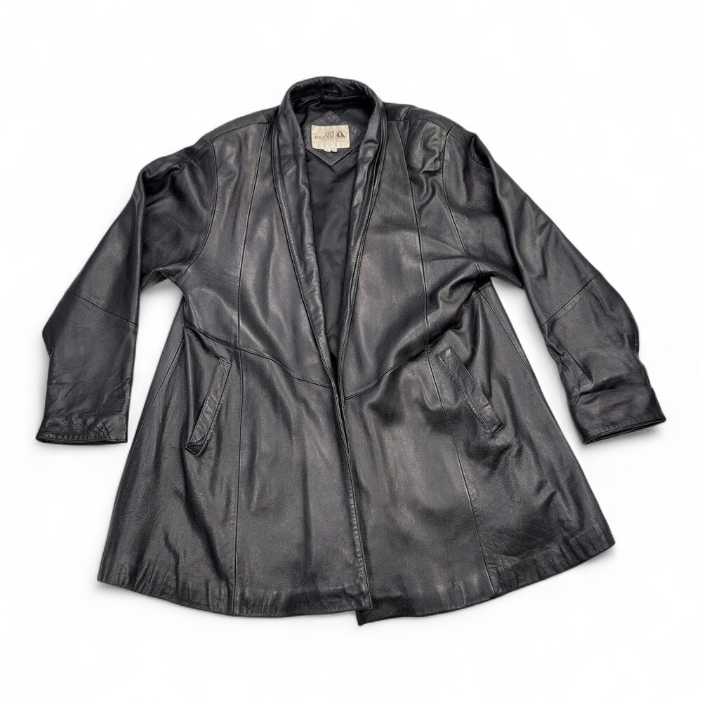 Sea Dreams Genuine Leather Long Jacket Coat L - Black